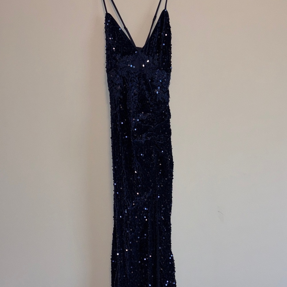 Fashion Nova Navy Sequin Maxi Slip Dress
